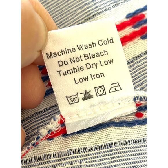 Tuckernuck Ikat Stripe Megan Shift Dress White Red Blue V-Neck Collar Mini XS - Picture 11 of 12